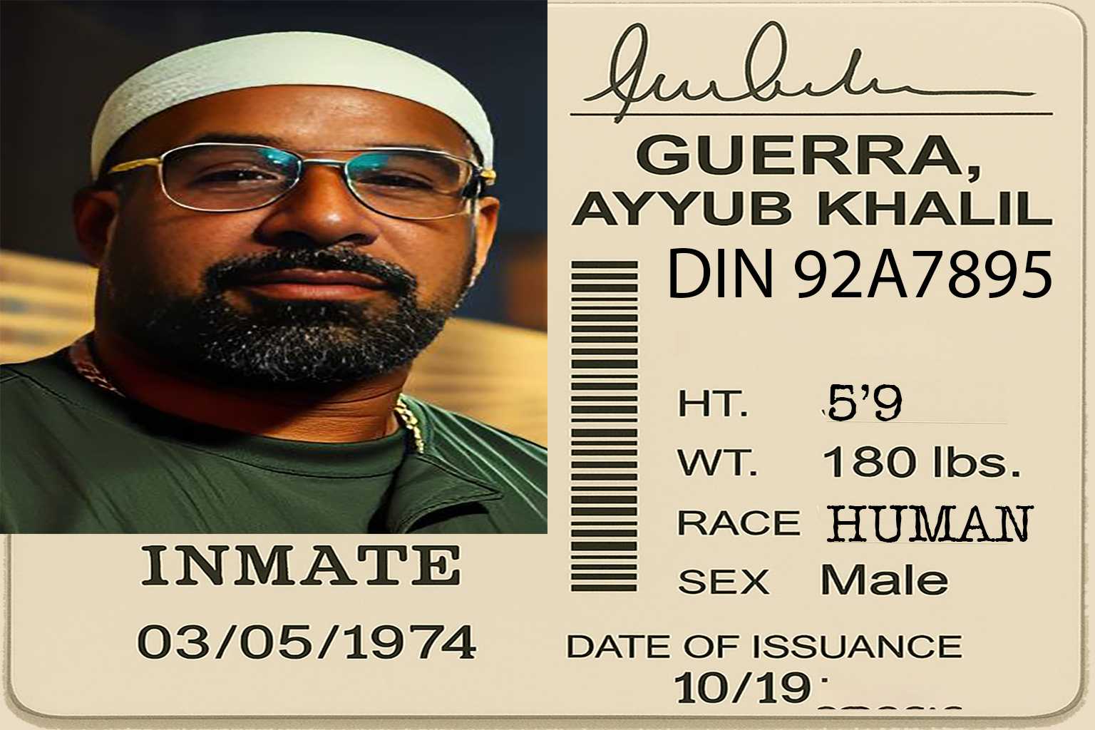 Ayyub Khalil Guerra — Inmate ID. Click to read his letter.